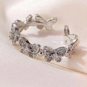 NEW S925 Silver Cubic Zirconia Butterfly Adjustable Ring
